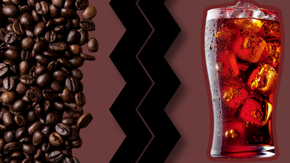 Christina's Coffee blog photo showing the debate between coffee beans and Soda drinks for caffeine purposes
