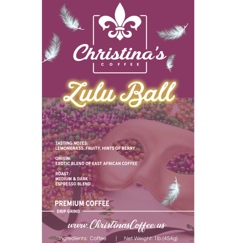 Christina's Coffee Zulu Ball African Espresso product - 1 lb. white bag