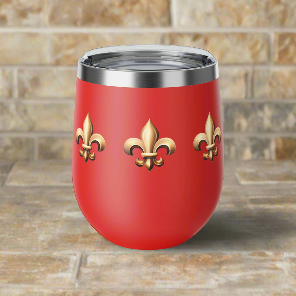 Christina's Coffee Red and Gold Fleur De Lis Westbank Inpired 12 oz Wine Tumbler