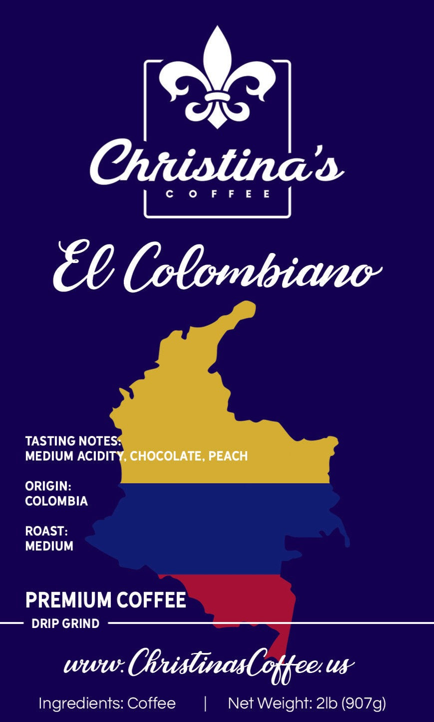 Christina's Coffee Colombiano Colombia single origin coffee - 2 lb. white bag