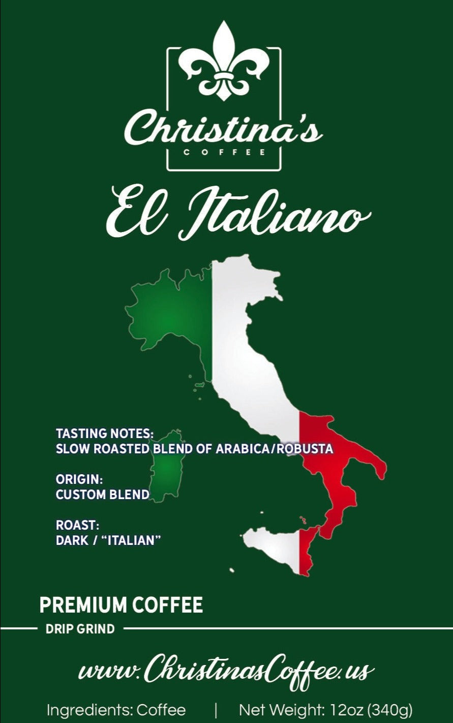 Christina's Coffee Italiano Italian dark roast blend - 12 oz white bag