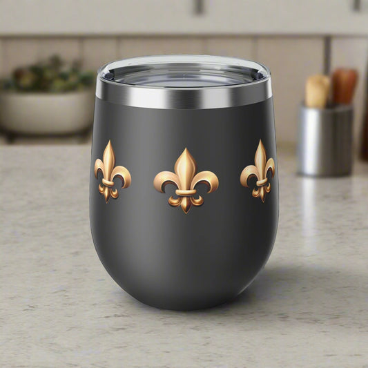 Christina's Coffee Black and Gold New Orlea s inspired 12 oz Wine Tumbler