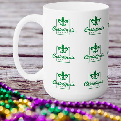 Christina's Coffee Kenner City New Orleans inspired fleur de lis 15 oz ceramic mug