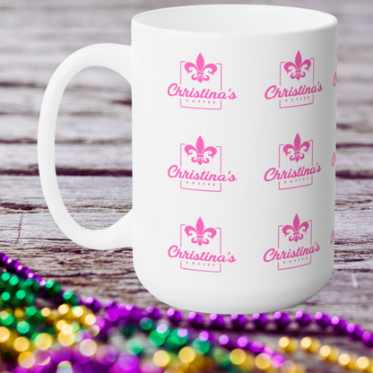 Christina's Coffee Cabrini New Orleans inspired fleur de lis 15 oz ceramic mug
