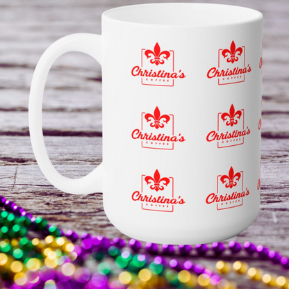 Christina's Coffee Westbank red New Orleans inspired fleur de lis 15 oz ceramic mug