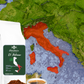 Christina's Coffee El Italiano Italian dark roast blend coffee bag in front of Italy on a map