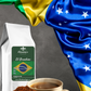 Christina's Coffee El Brasileño Brazilian coffee bag - medium roast in front of a Brazilian flag
